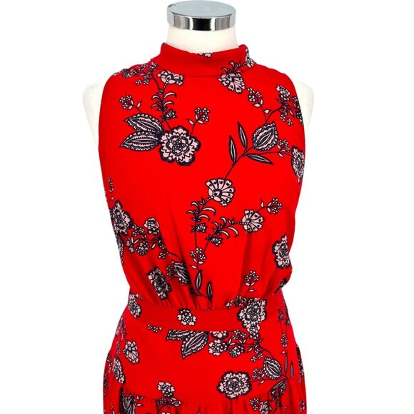 Eliza J Floral Sleeveless Mock Neck A-Line Open Back Dress Red Blue Size 16 - Picture 2 of 11